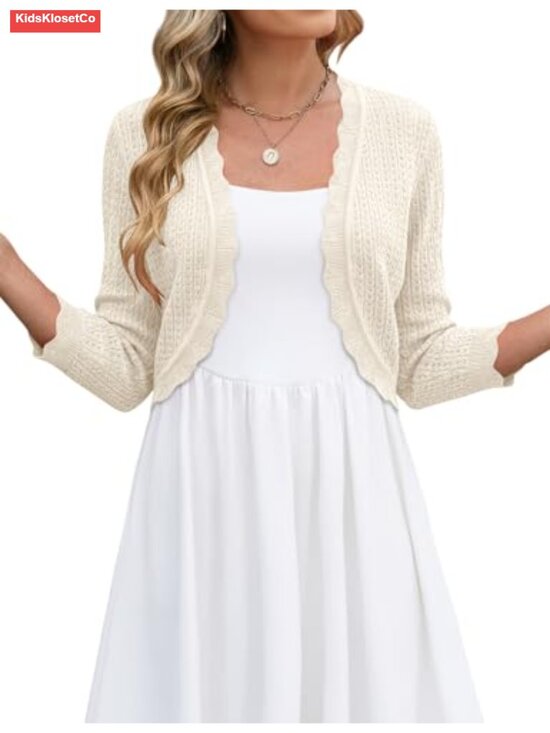 Sweaters - 3/4 Sleeve Cropped Cardigan Knit Open Front Bolero Shrug for Dresses